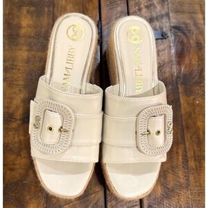 Sam & Libby Platform Espadrille Sandals Womens 8.5 Cream Buckle Wedge